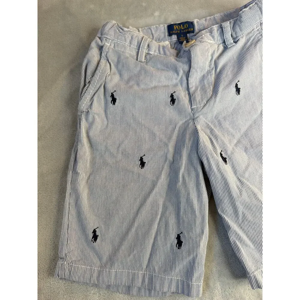Polo Ralph Lauren All-Over Pony Blue/White Striped Seersucker Shorts size 7